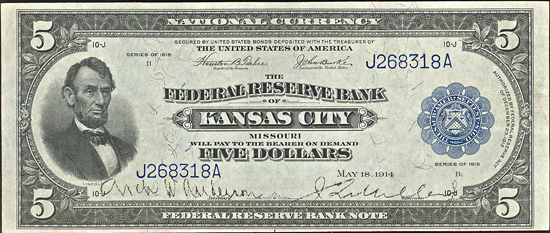 1915 $5.00 Kansas City.  XF.