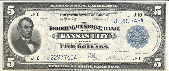 1918 $5.00 Kansas City.  AU.