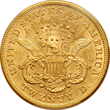 1873-S Open 3. PCGS AU-53.