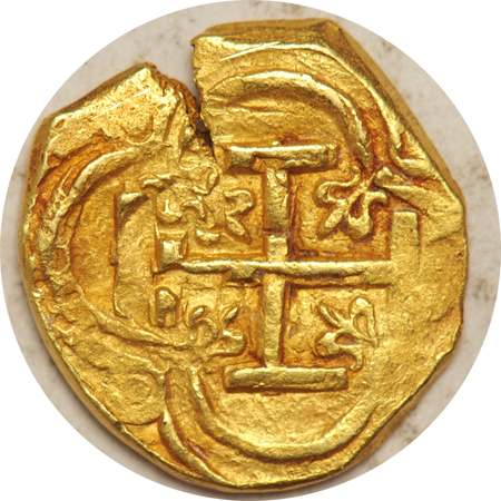 Spain - (ca) 1630s gold 2-escudos, Bogota mint, 7.0 grams.