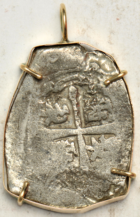 Spain - 1715 Plate Fleet Treasure, 8-reals cob, Mexico mint (in bezel).