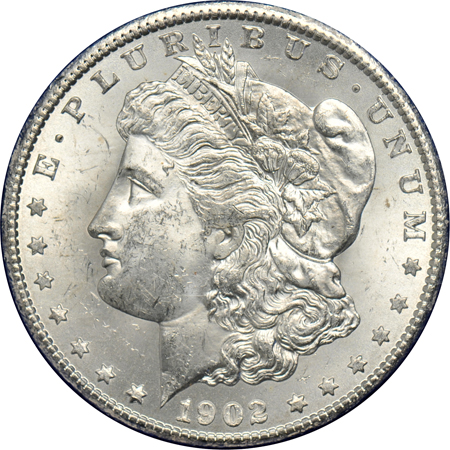 Seven silver dollars minted in New Orleans, Unc.