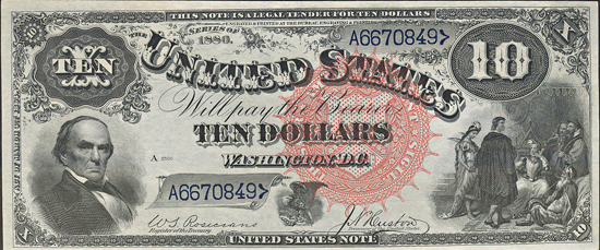 1880 $10.00 Large Seal Blue Numbers. PMG CHCU-63 EPQ.