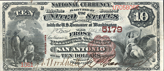 1882 $10.00. San Antonio, TX Charter# 5179 Brown Back. AU.