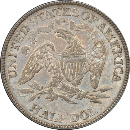 Four Seated Liberty half-dollars.