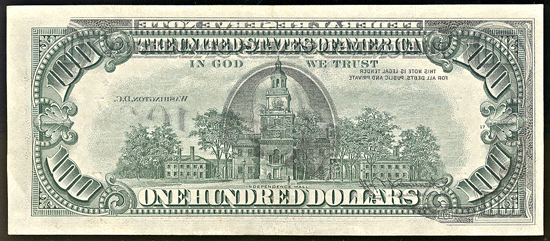 1974 $100 Star Federal Reserve Note, Chicago, with offset printing error. AU.