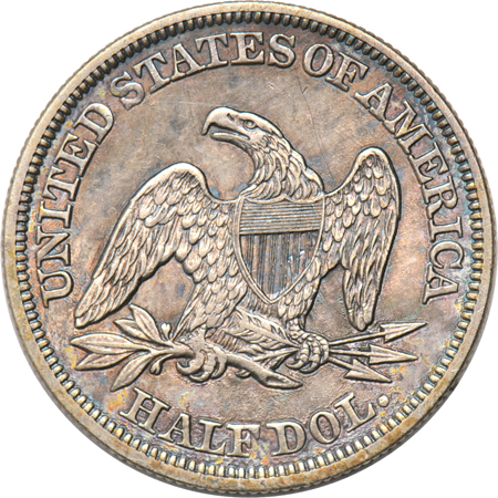 Two U.S. small cents, and three U.S. half-dollars, as described.