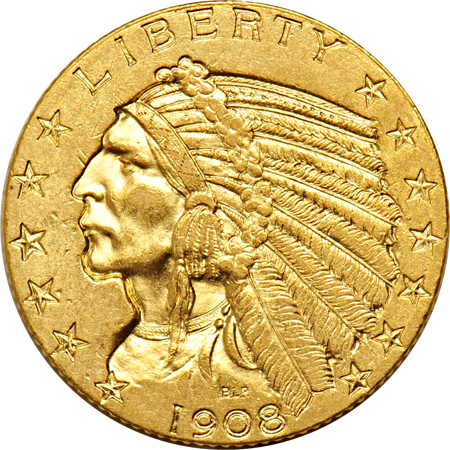 Nine Indian half-eagles, as described.