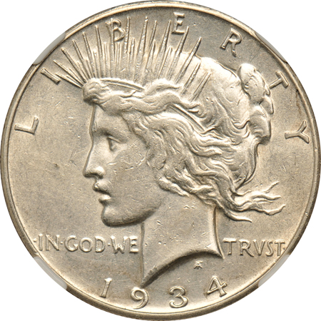 1938-D Walker NGC AU-55, and a 1934-S Peace dollar NGC AU-53.