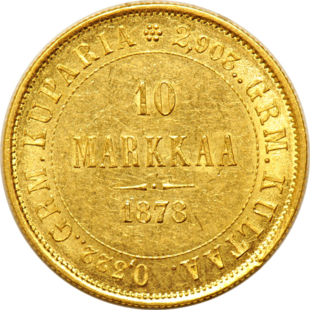 Finland - Eight 1878-S 10-Markkaa, all AU.