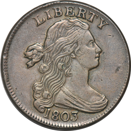 1835 half cent, and an 1803 large cent, as described.