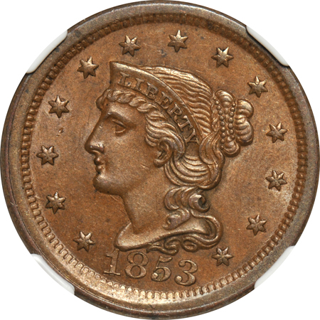 1853 (N-22, R.2+) NGC MS-63 BN.