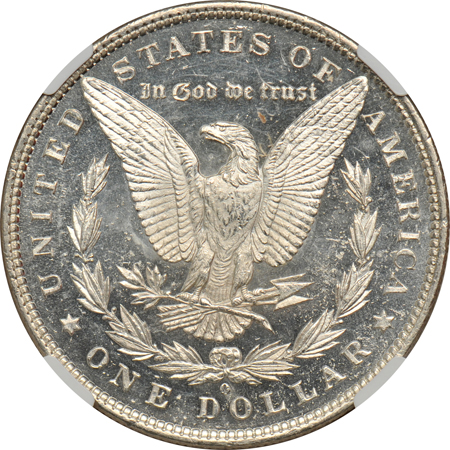 Five different Morgan dollars, as described.