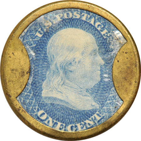 Encased Postage - Joseph Bates, Boston 1-cent (EP-6a, R.6), XF.