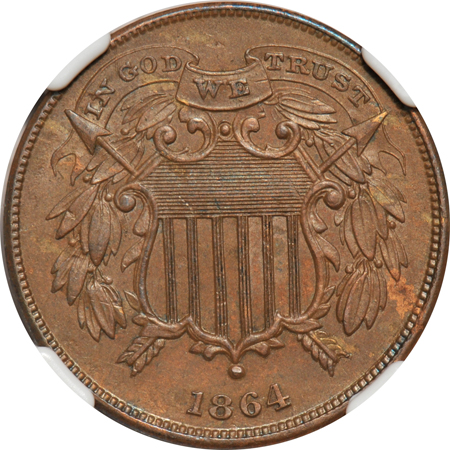 1864 Small Motto. NGC MS-64 BN.