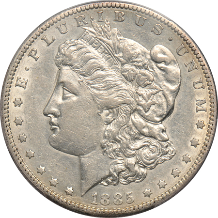 Five different circulated silver dollars graded by PCGS.