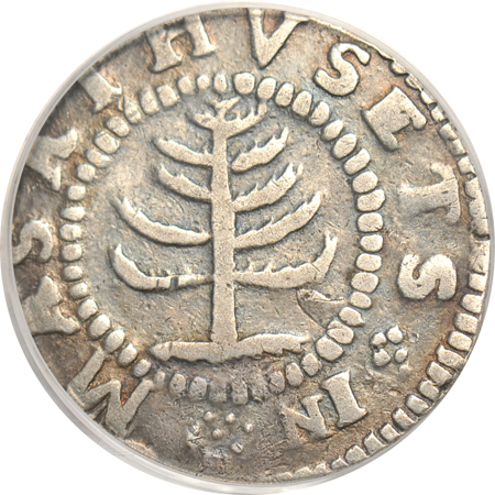 1652 Pine Tree Shilling, Small Planchet, 71.1 grams. PCGS VF-30.