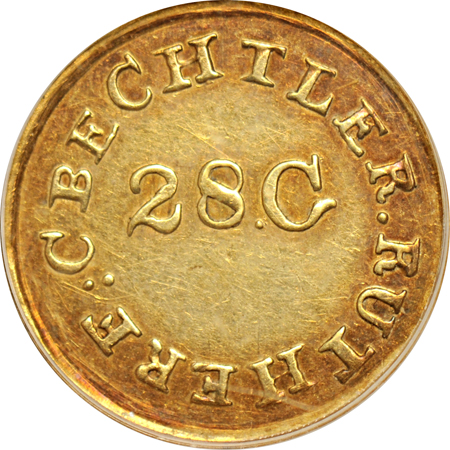 C Bechtler Gold $1 (Kagin-2), 28 grain, High. PCGS AU-55.