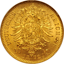 Germany - Prussia, seven 1872-A 10-Marks, all NGC MS-66.