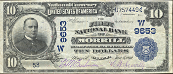 1902 $10.00. Morrill, NE Charter# 9653 Blue Seal Date Back. VF.