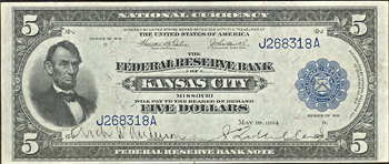 1915 $5.00 Kansas City.  XF.