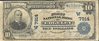 1902 $10.00. Edgeley, ND Charter# 7914 Blue Seal. F.