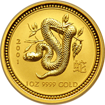 Australia Perth - 1996 1oz Gold Rat, 1998 1oz Gold Tiger, and 2001 1oz Gold Snake.