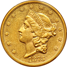 1873-S Open 3. PCGS AU-53.