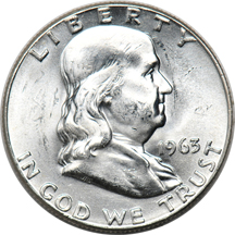 Sixty Uncirculated Franklin half-dollars, as described.