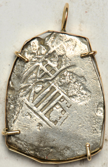 Spain - 1715 Plate Fleet Treasure, 8-reals cob, Mexico mint (in bezel).