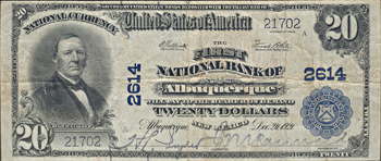 1902 $20.00. Albuquerque, NM Charter# 2614 Blue Seal. PMG VF.