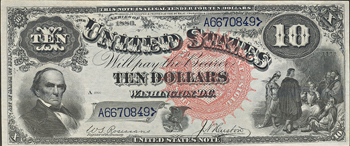 1880 $10.00 Large Seal Blue Numbers. PMG CHCU-63 EPQ.