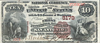 1882 $10.00. San Antonio, TX Charter# 5179 Brown Back. AU.