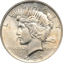 Five Peace dollars certified by NGC.