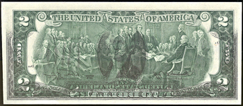 1976 $2 Federal Reserve Note, St. Louis, with offset printing error. CU.