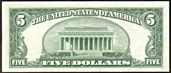 1950-A $5 Star Federal Reserve Note, New York, left shift third print error. AU.