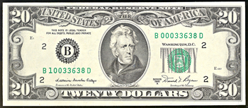 1981-A $20 Federal Reserve Note, New York, with mismatched serial number error. CHCU.