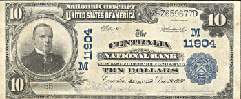 1902 $10.00. Centralia, IL Charter# 11904 Blue Seal. VF.
