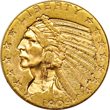 Four Indian half-eagles, as described.