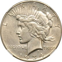 1938-D Walker NGC AU-55, and a 1934-S Peace dollar NGC AU-53.