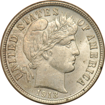 1840 no drapery half-dime, and a 1913 Barber dime, as described.