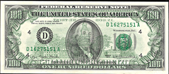 1977 $100 Federal Reserve Note, Cleveland, with major offset printing error. CHCU.