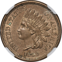 1859 NGC MS-62 with Eagle Eye photo seal.