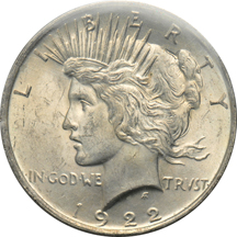 1885-O GSA, and a 1922 Peace dollar GSA, both NGC soft pack MS-63.