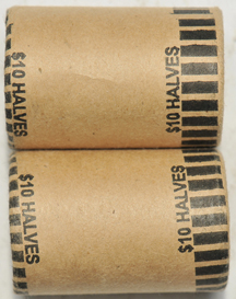 1958-D and 1963-D Franklin half-dollar rolls.