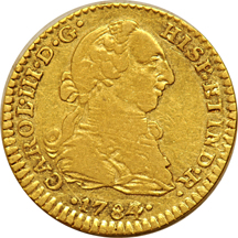 Spain - 1784 1-Escudos, and a 1788 2-Escudos.