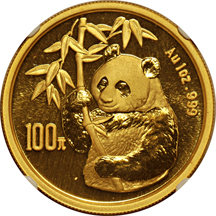 China - 1995 1oz Gold Panda, Large Date, NGC MS-69.