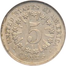 Five nickel type coins.