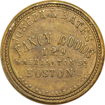 Encased Postage - Joseph Bates, Boston 1-cent (EP-6a, R.6), XF.