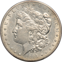 Five different circulated silver dollars graded by PCGS.